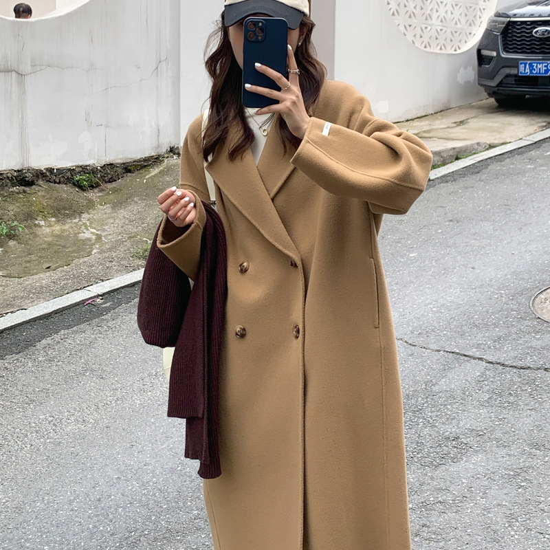 New Reversible Cashmere Coat Women's Mid-length Cocoon Shaped Hepburn Style Korean Style Loose Woolen Coat