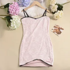Sexy Thin And Slim Double-layer Lace Bodycon Dress - Pink - View 1