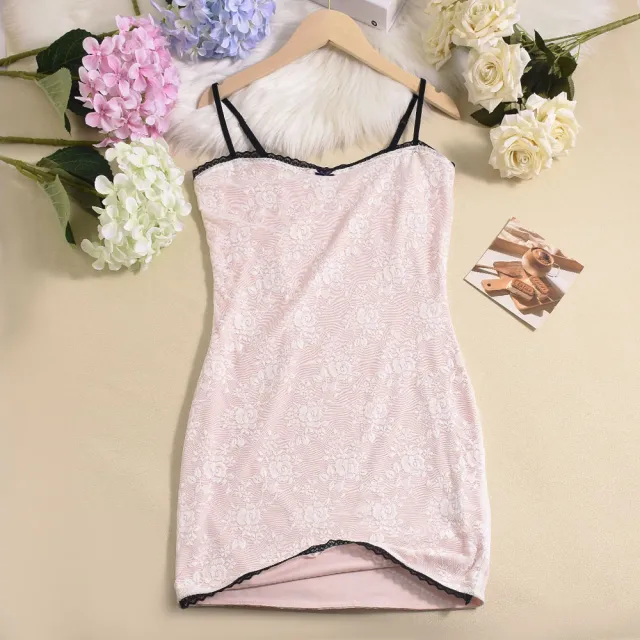 Sexy Thin And Slim Double layer Lace Bodycon Dress Pink - Shop at LoveMi