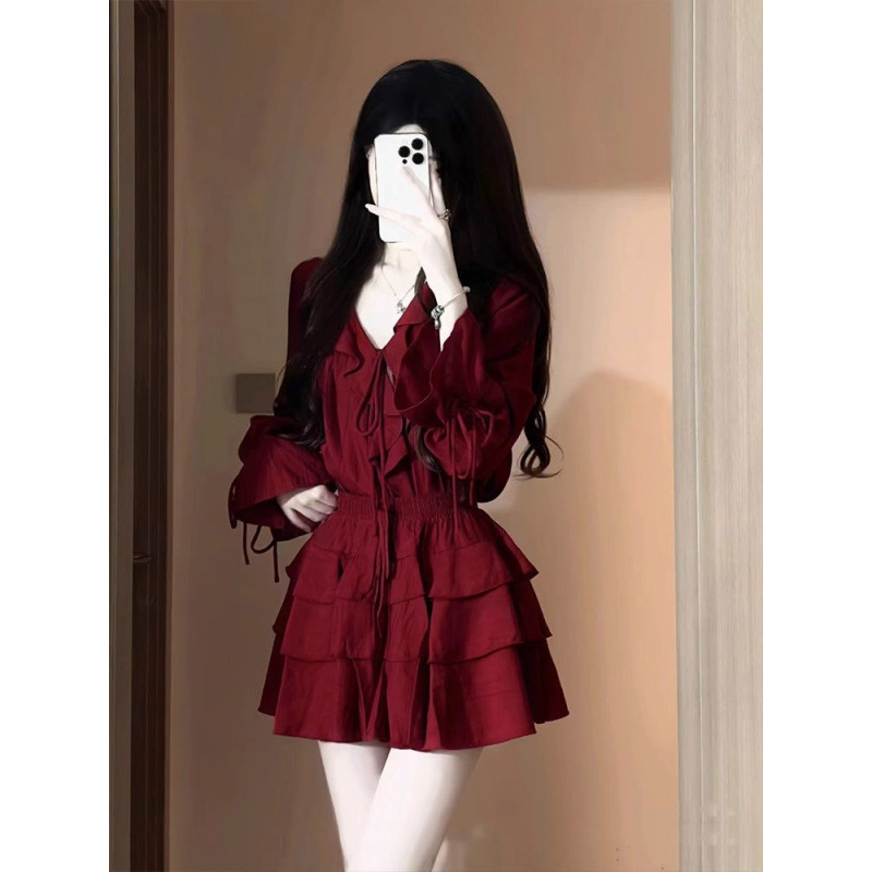 Sunset Glow Love Red Ruffled Suit