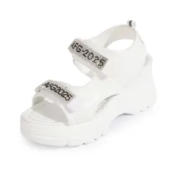 Womens Rhinestone Lettered Wedge-Heel Casual Sandals - Red - View 1