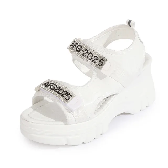 Womens Rhinestone Lettered Wedge Heel Casual Sandals Red - Shop at LoveMi