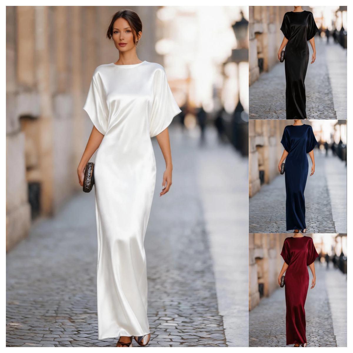 Womens Solid-color Versatile French-style Elegant Dress
