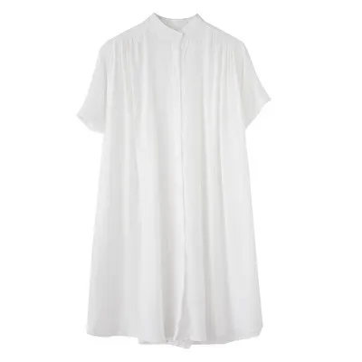 Women's Mid-length Short Sleeve Breasted Stand Collar Irregular Shirt - White