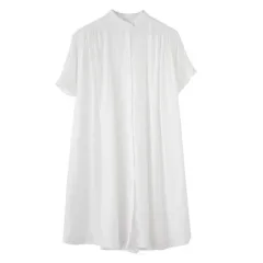 Women's Mid-length Short Sleeve Breasted Stand Collar Irregular Shirt - White - View 1