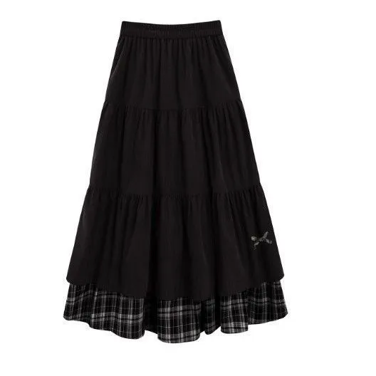 Thickened Japanese style High waisted Slimming Bow A line Long Skirt Black - Shop at LoveMi