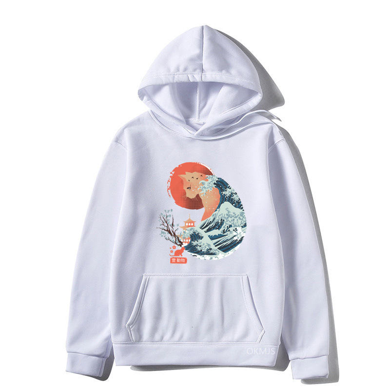 Male And Female Personality Funny Cat Printing Drawstring Hoodie