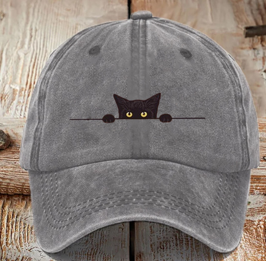 Washed Cotton Cat-print Hat With A Distressed Finish