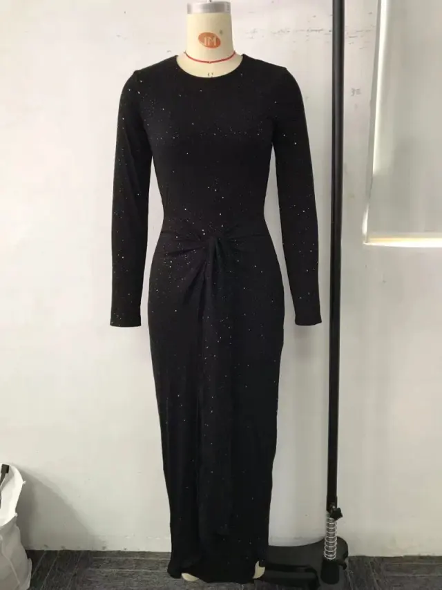 Elegant Solid color Long sleeve Dress With A Crew Neck Black - Shop at LoveMi
