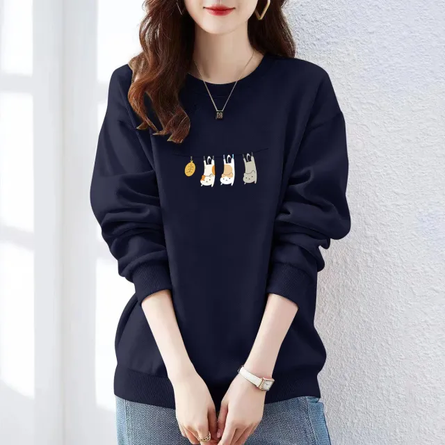 Womens FallWinter Designer Crewneck Sweatshirt For A Stylish Warm Look Navy - Shop at LoveMi