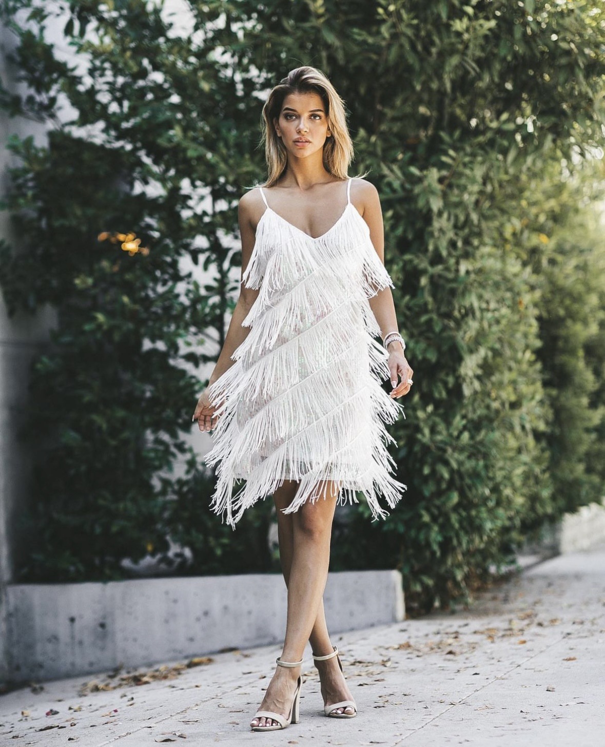 Womens Tassel V-Neck Mesh Dress 4
