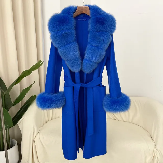 Double sided Water Ripple Woolen Coat For Women Venice Blue - Shop at LoveMi
