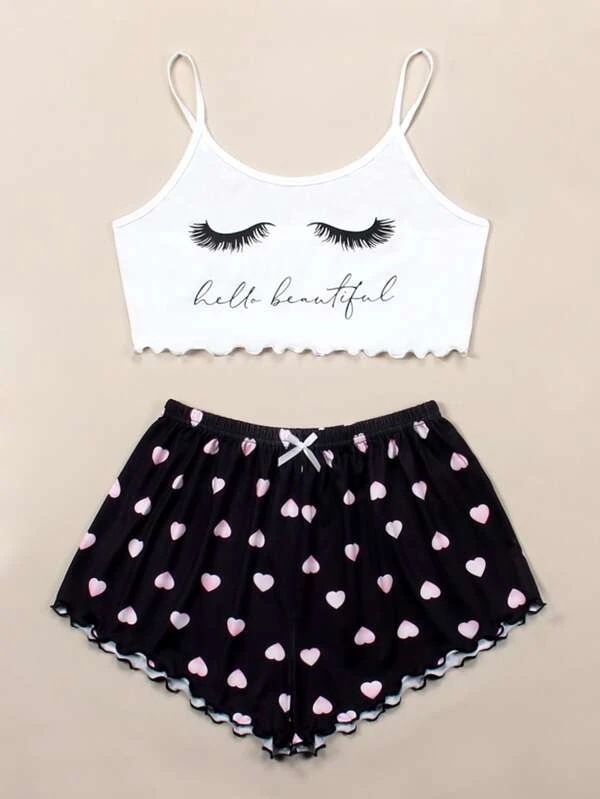 Knitted Vest Camisole Pattern Printing Comfortable Thin Women's Pajamas Suit