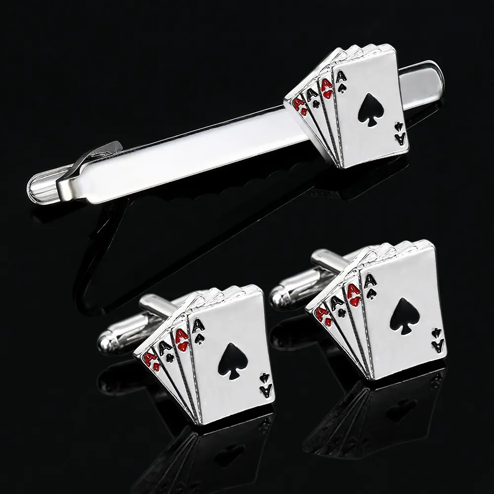 Poker Cufflinks Business Shirt Tie Clip