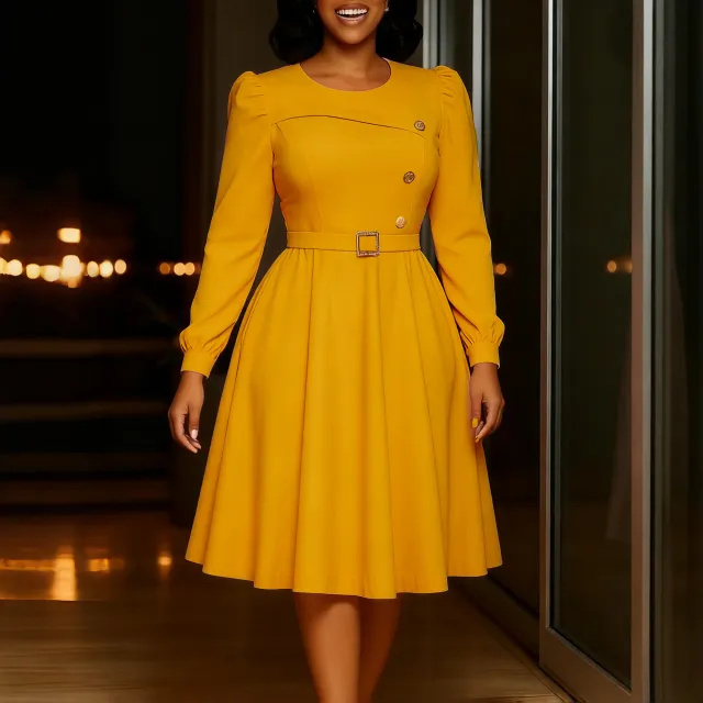 Lady A line Solid Color Casual Dress Yellow - Shop at LoveMi