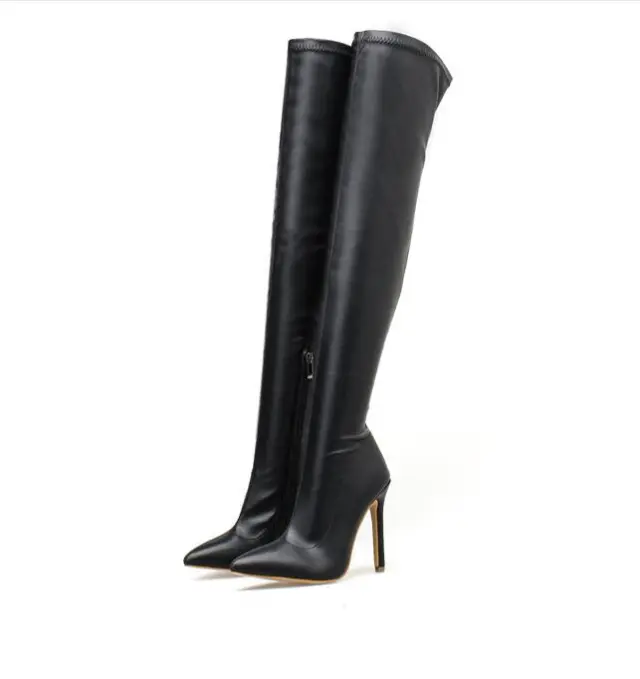 Sexy Stiletto Heel Pointed Toe Over The Knee Stockings Knee Boots Black - Shop at LoveMi
