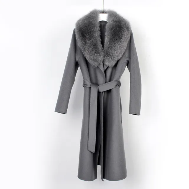 Autumn And Winter New Wool Overcoat Double faced Woolen Goods Long Belt Slim Fit Gray - Shop at LoveMi