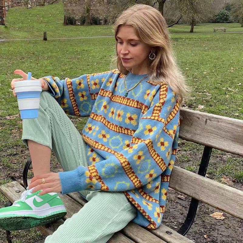 Vintage Stripe Knitwear Top Women's Long-sleeved Vintage Sweater