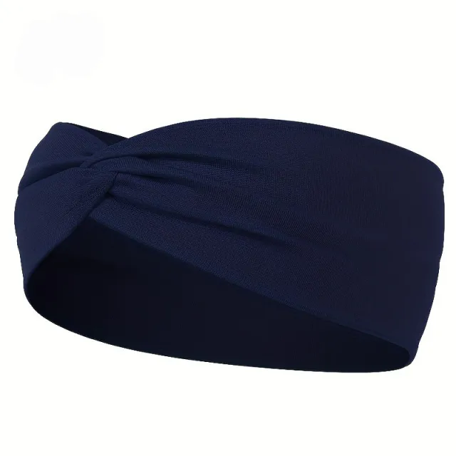 Pure Color And Knotted Hair Band Elastic Wide Hair Band Non slip Headband, Suitable For Gym Sports Yoga Navy - Shop at LoveMi