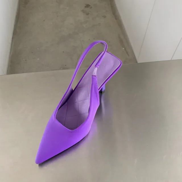 Pointed High Heel Sandals Women's Satin Spring New Sexy Stiletto Low cut Back Empty High Heel Pumps 1 Purple - Shop at LoveMi