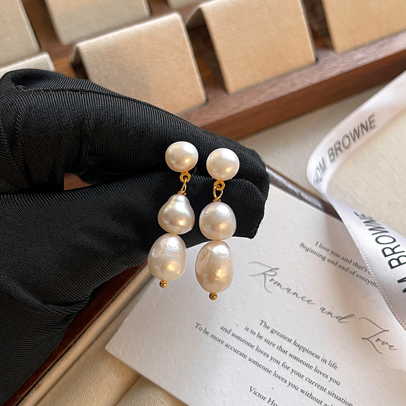 Natural Fresh Water Pearl Earrings Women's Retro
