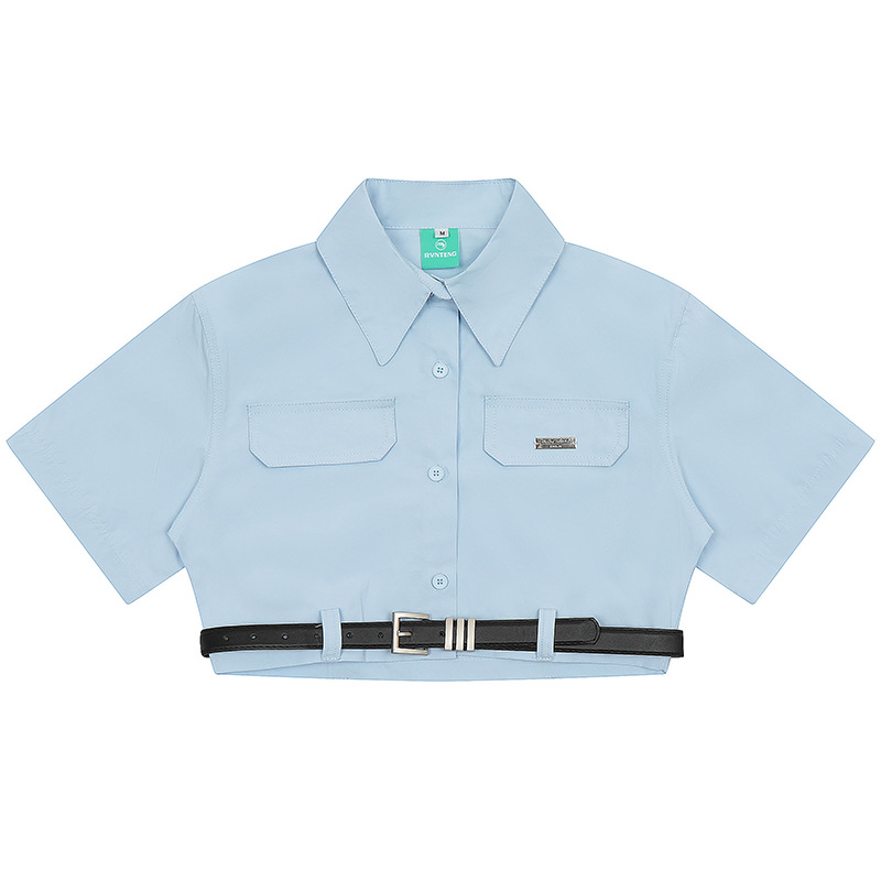 Women's Short Shirt Short-sleeved Top With Belt