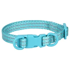 Double D Ring Release Buckle Webbing Dog Collar Reflective - Blue - View 1