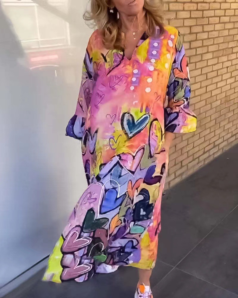 Women's Fashion Heart Shape Printed Dress