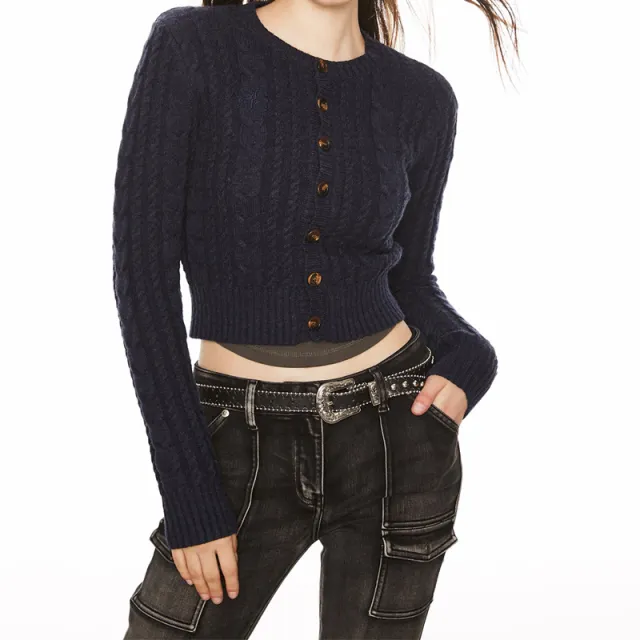 American Retro Slim Knit Short Cardigan Coat Dark Blue - Shop at LoveMi