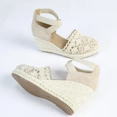 Women's Fashion Canvas Shoes Wedge Sandals - Apricot - View 1