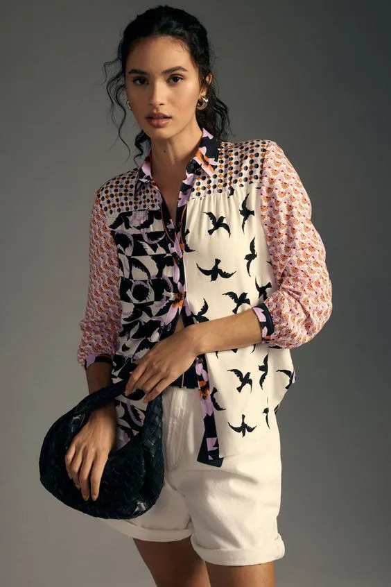 Print Lapel Long Sleeve Shirt Women's 4 Figure - Shop at LoveMi