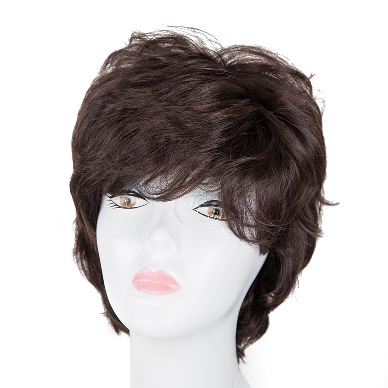 Black Dark Brown Short Rolled Chemical Fiber High temperature Fiber Wig Dark Brown - Shop at LoveMi