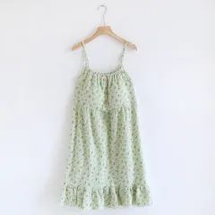 Sweet Floral Suspender Skirt Cotton Pyjamas - Green - View 1