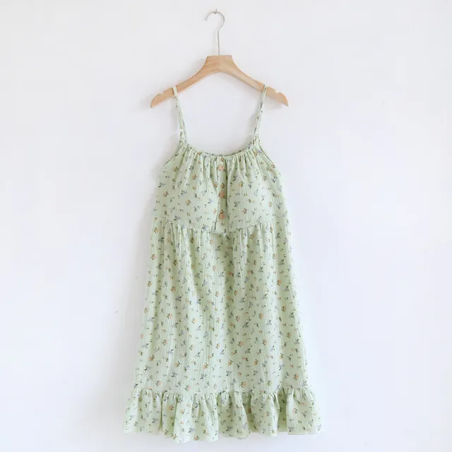 Sweet Floral Suspender Skirt Cotton Pajamas Green - Shop at LoveMi