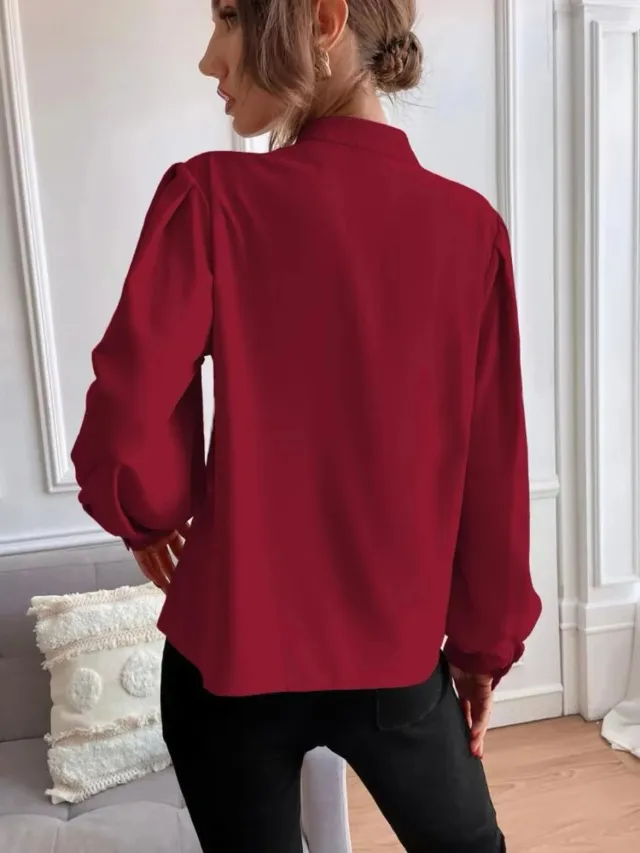 Women's Long sleeved Single row Button Loose Top Red - Shop at LoveMi