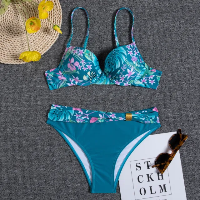Printed Bikini Two piece Set Gather Backless Swimsuit Green - Shop at LoveMi