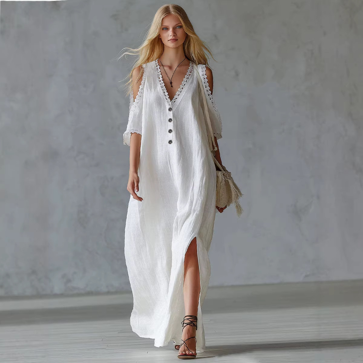New Lace-trimmed Loose-fit Womens Casual Dress
