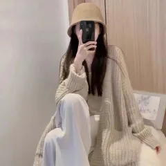Women's Fashionable All-matching Overknee Sweater Coat - Apricot - View 1