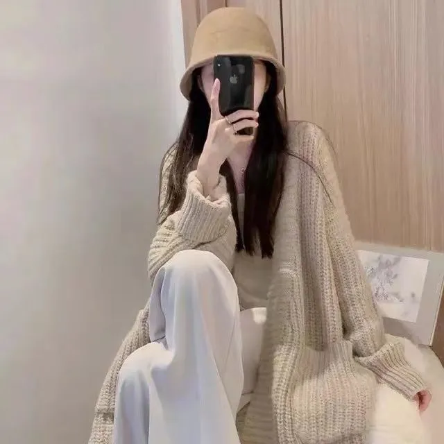 Women's Fashionable All matching Overknee Sweater Coat Apricot - Shop at LoveMi