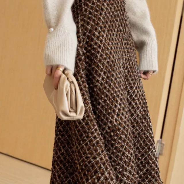Woolen A Line Skirt Thickened Belly Covering Big Hem Umbrella Skirt Color Belt Additional - Shop at LoveMi
