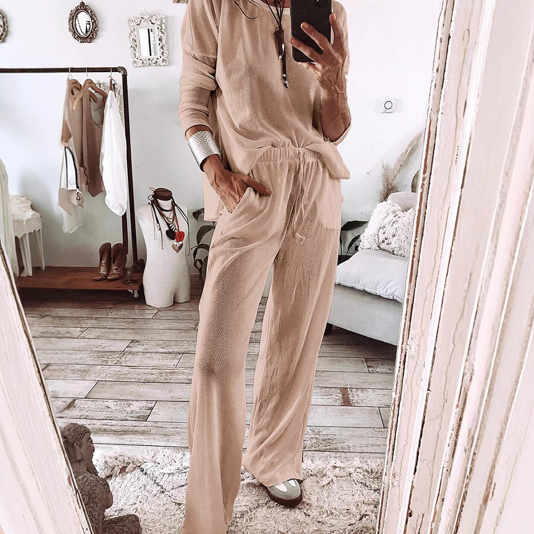 Simple Versatile Relaxed-fit Textured Casual Womens Set