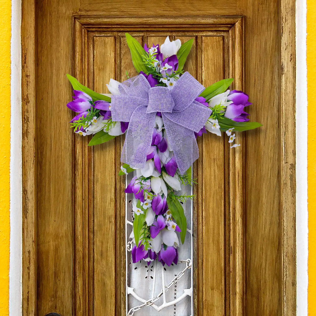 Bow Emulational Flower Vine Circle Decorative Door Wall Pendant