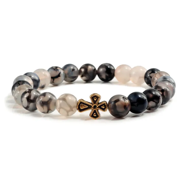 Alloy Stretch Bead String Black Dragon Bracelet Cross Gold - Shop at LoveMi