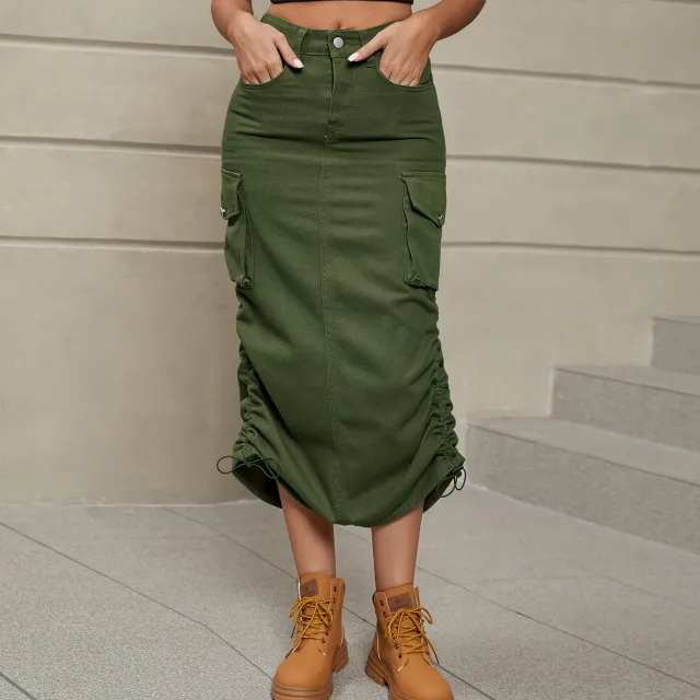 Women's Fashionable Casual Mid length Skirt Army Green - Shop at LoveMi