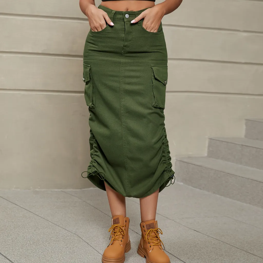 Women's Fashionable Casual Mid-length Skirt - Army Green