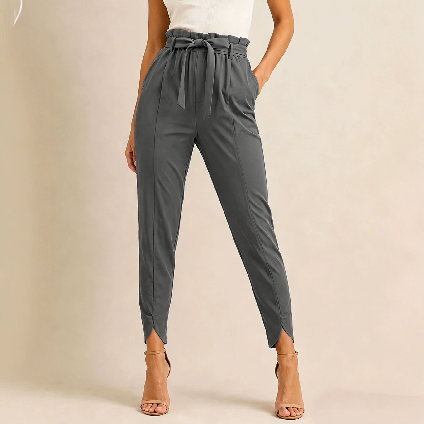 Stylish High-waisted Solid-color Versatile Chic Casual Womens Pants