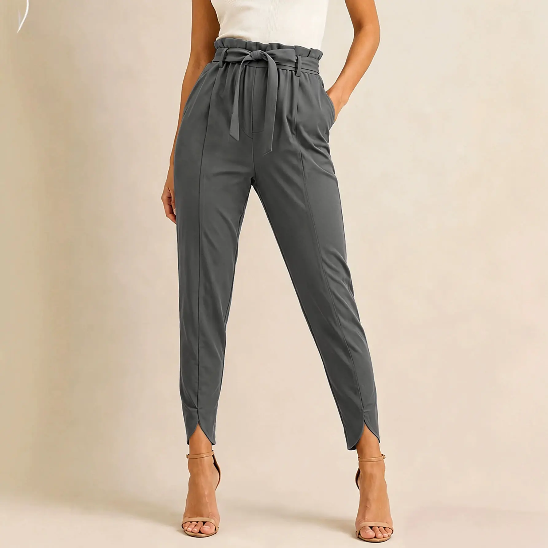 Stylish High-waisted Solid-color Versatile Chic Casual Womens