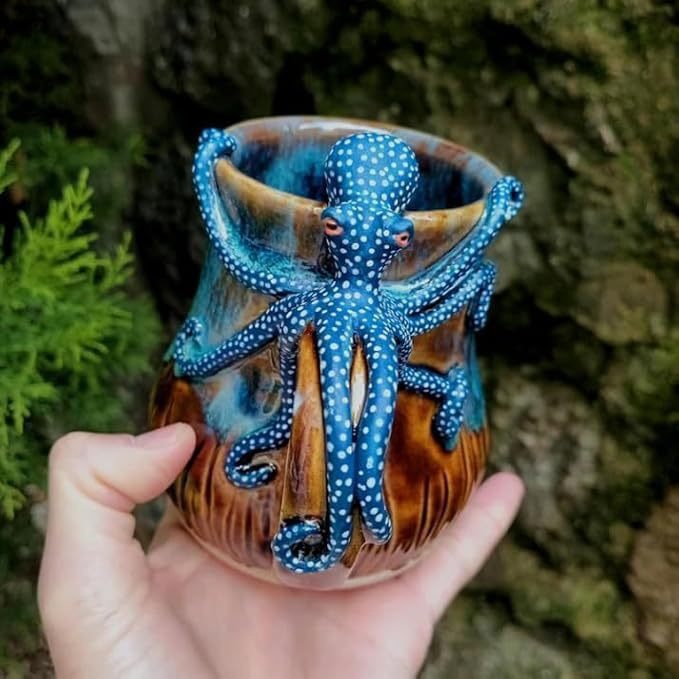 Home Dark Blue Octopus Resin Mark Coffee Cup 3