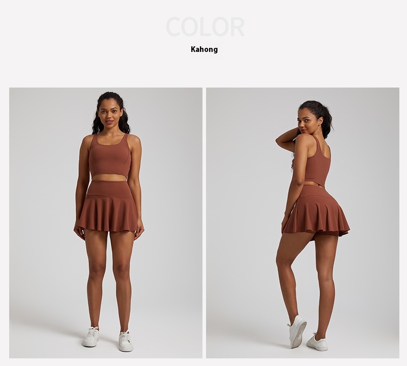 Nude Feel Outdoor Running Fitness Casual Pleated Mini Skirt Vest Suit - Image 9