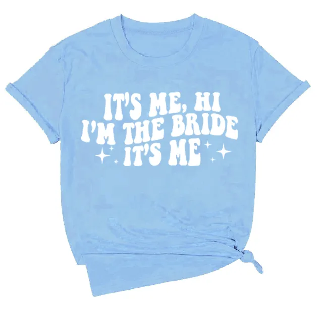 Printed Colored Cotton Women's Round Neck Short Sleeve Light Blue - Shop at LoveMi